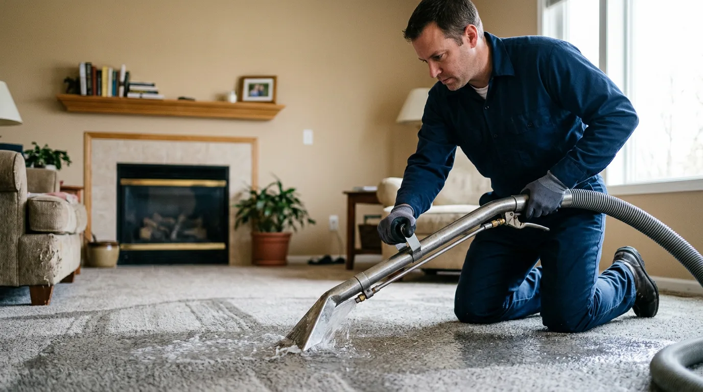 Water damage restoration technician working near Exmore, VA